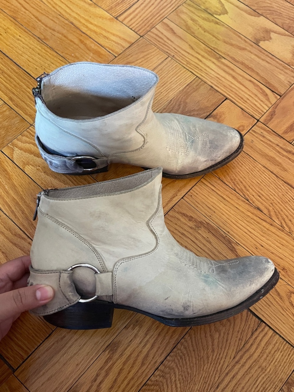 Freebird by Steven Cream Leather Ankle Booties with Ring Detail
